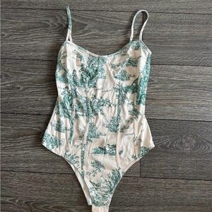 Toile Print One-Piece bodysuit in Cream & Green